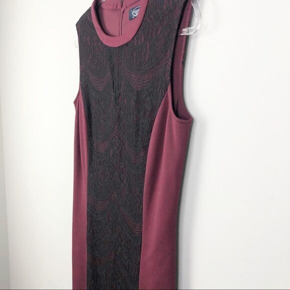 MAGASCHONI | Lace Panel Shift Dress Burgundy Black Women’s Size 10 - Picture 3 of 9
